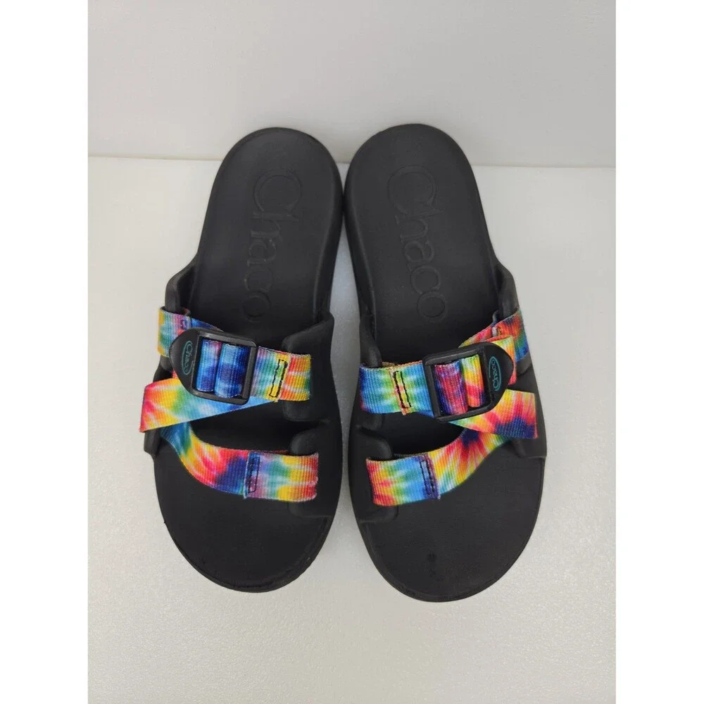 Chaco Kid's Chillos Slide Slip-On Sandals Rainbow Tie Dye Kids Unisex Size K3